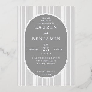 Elegante graue gestreifte Hochzeitseinladung Folieneinladung