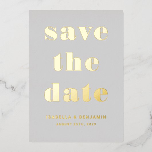 Elegante graue goldene Hochzeit speichert die Datu Folieneinladung (Vorderseite)