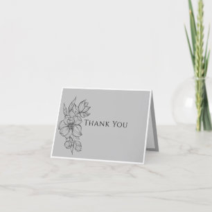 Elegante graue Hand Drawn Floral Wedding Dankeskarte