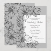 Elegante, graue Hand gezeichnete Blumenzwiebeleinl Einladung (Vorne/Hinten)