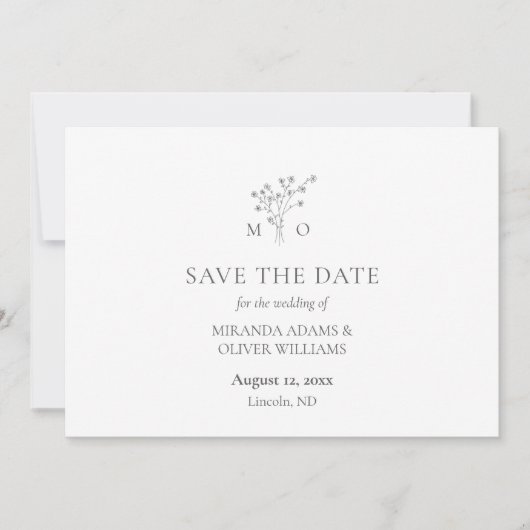 Elegante graue Hochzeit im Bouquet speichern Sie d Save The Date (Vorderseite)