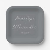 Elegante graue Kalligrafie Pappteller (Vorderseite)