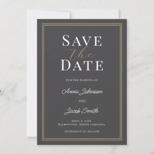 Elegante Graue Kohle-Gold-Doppelrand-Hochzeit  Save The Date