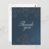 Elegante graue Marineblau Wirbel Hochzeit danke Postkarte (Vorne/Hinten)