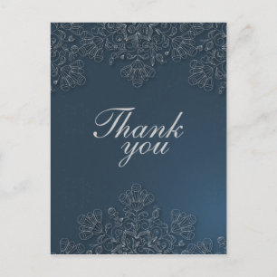 Elegante graue Marineblau Wirbel Hochzeit danke Postkarte