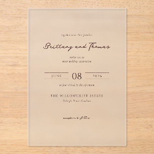 Elegante graue minimalistische Hochzeitseinladung Acryleinladungen