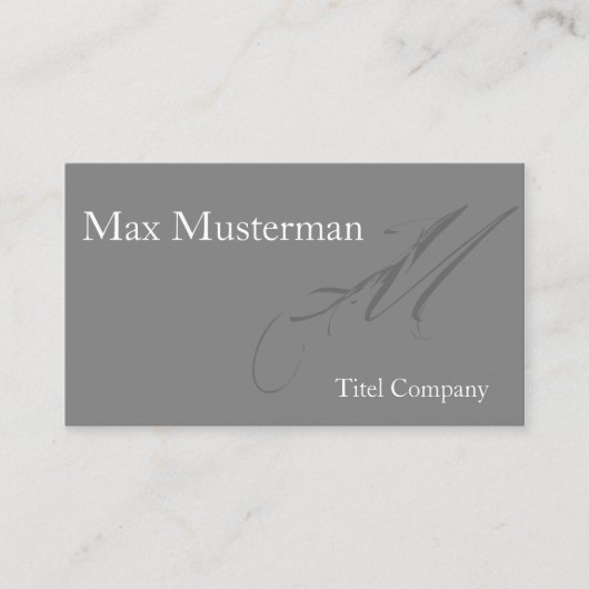 Elegante graue Monogramm Visitenkarte (Vorderseite)