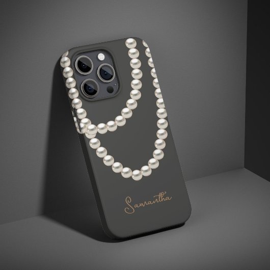 Elegante graue Perlenhalskette Case-Mate iPhone Hülle