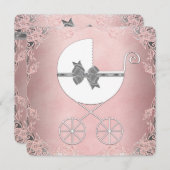 Elegante graue Pink Lace Girl Dusche Einladung (Vorne/Hinten)