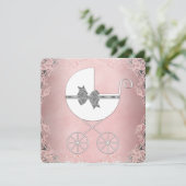 Elegante graue Pink Lace Girl Dusche Einladung (Stehend Vorderseite)