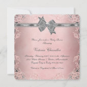 Elegante graue Pink Lace Girl Dusche Einladung (Rückseite)