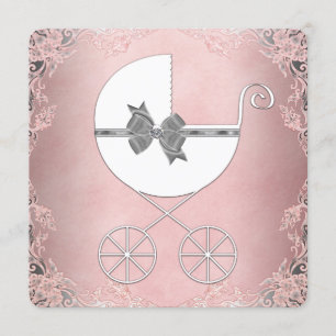 Elegante graue Pink Lace Girl Dusche Einladung