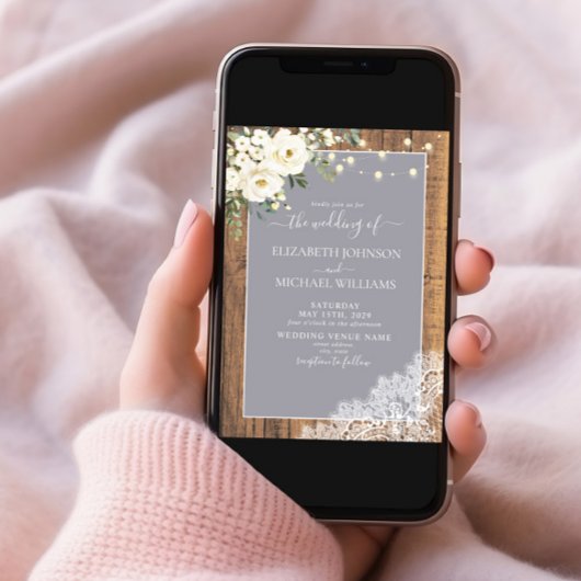 Elegante graue Rustikale Holzschnitzereien Einladung