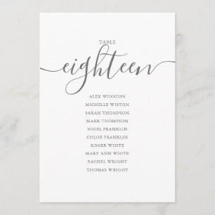 Elegante graue Schrift Tisch Nummer 18 Sitzordnung Einladung