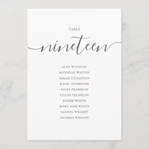 Elegante graue Schrift Tisch Nummer 19 Sitzordnung Einladung