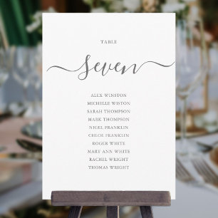 Elegante graue Schrift Tisch Nummer 7 Sitzordnung Einladung