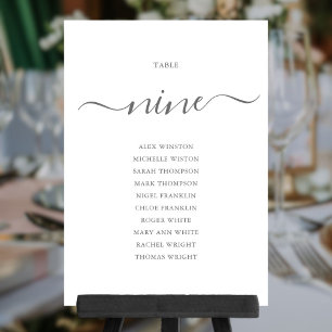 Elegante graue Schrift Tisch Nummer 9 Sitzordnung Einladung