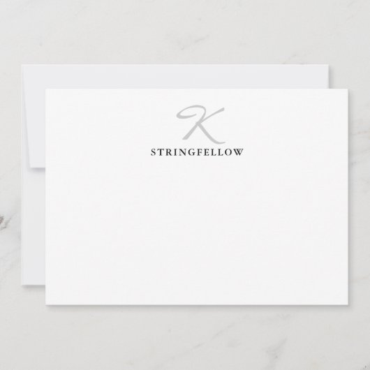 Elegante graue Script Monogram Note Card Mitteilungskarte (Vorderseite)