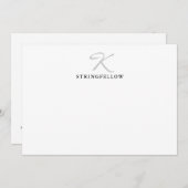 Elegante graue Script Monogram Note Card Mitteilungskarte (Vorne/Hinten)