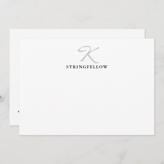 Elegante graue Script Monogram Note Card Mitteilungskarte (Vorne/Hinten)