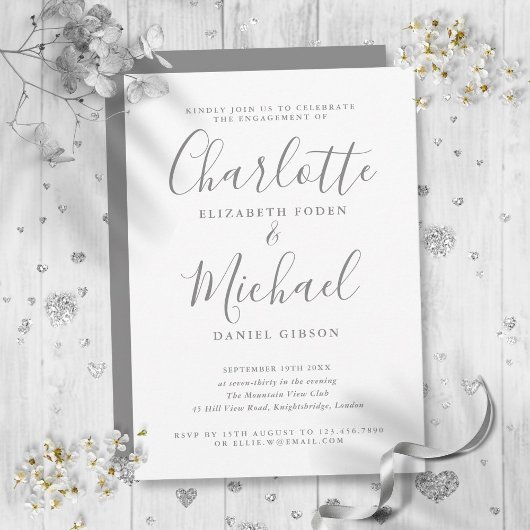 Elegante Graue Signature-Script-Engagement-Partei Einladung