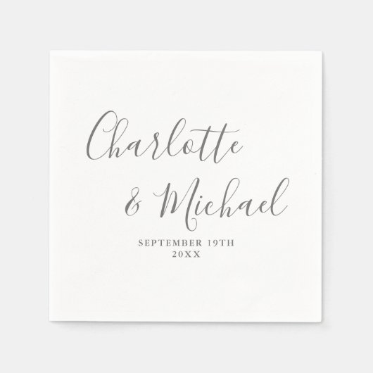 Elegante graue Signature Script-Hochzeit Serviette (Vorderseite)