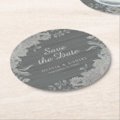Elegante graue Silberblume Save the Date Hochzeit Runder Pappuntersetzer (Angewinkelt)