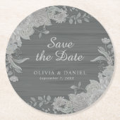 Elegante graue Silberblume Save the Date Hochzeit Runder Pappuntersetzer (Vorderseite)