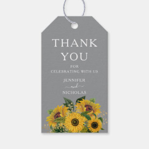 Elegante graue Sonnenblumen Hochzeit Danke Geschenkanhänger