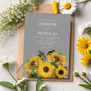 Elegante graue Sonnenblumen-Hochzeit Einladung
