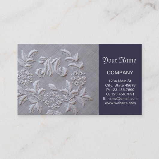 Elegante graue Stickerei-Blumenmonogrammbuchstabe Visitenkarte (Vorderseite)