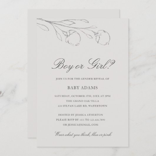 Elegante Graue Stifte Blume Geschlechtsverkehr Einladung (Vorne/Hinten)