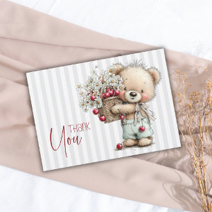 Elegante graue Streifen Teddy Daisy Jungen-Baby-Pa Dankeskarte
