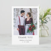 Elegante graue Typo 2 Foto Hochzeit Dankeschön Kar Dankeskarte (Stehend Vorderseite)