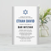 Elegante graue und blaue Bar mitzvah Einladung (Stehend Vorderseite)