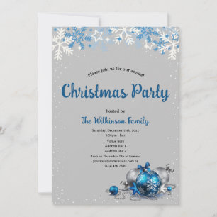 Elegante graue und blaue Weihnachtsfeier  Einladung