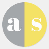 Elegante graue und gelbe Monogramm-Hochzeit Runder Aufkleber (Vorderseite)