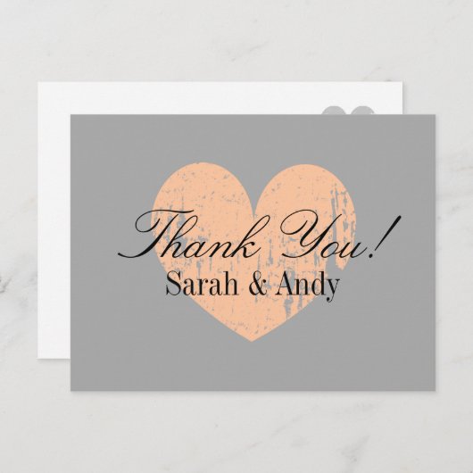 Elegante graue und pfirsichfarbene Hochzeit danke Postkarte (Vorne/Hinten)