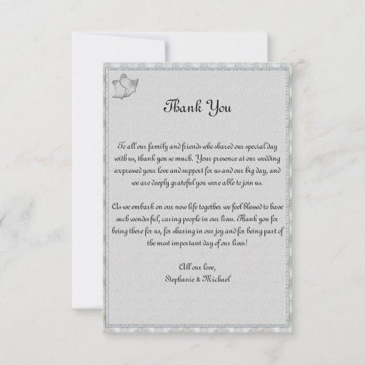 Elegante Graue und Silberne Hochzeitsglocken Danke (Vorderseite)