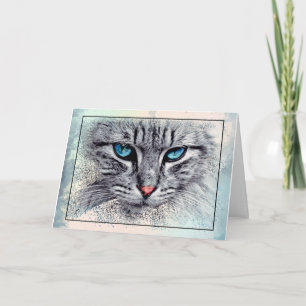 Elegante graue und weiße Katze mit blauen Augen Karte
