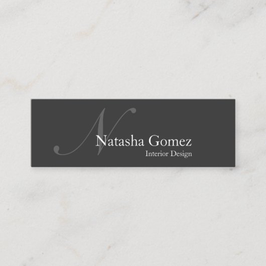 Elegante graue und weiße Monogramm SLIM-Visitenkar Mini Visitenkarte (Vorderseite)