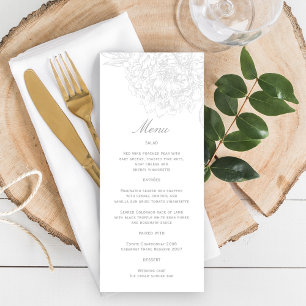 Elegante graue weiße Blumen-Pfingstrosen-Hochzeit Menükarte