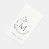 Elegante, graue, weiße, botanische Wraath-Hochzeit Serviette (Ecke)