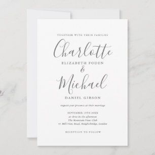 Elegante graue weiße Hochzeitseinladung mit Unters Einladung