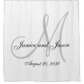 Elegante, graue, weiße Monogrammnamen Hochzeit Duschvorhang (Vorderseite)