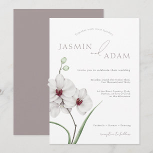 Elegante graue weiße Orchideen Initialen Floral Ho Einladung