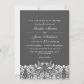 Elegante, graue weiße Spitzen Einladung zur Hochze (Vorderseite)