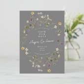 Elegante graue Wildblume Pampas Floral Foto Zurück Save The Date (Stehend Vorderseite)