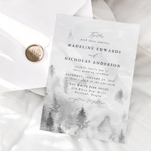 Elegante graue Winterwald-Hochzeit Einladung