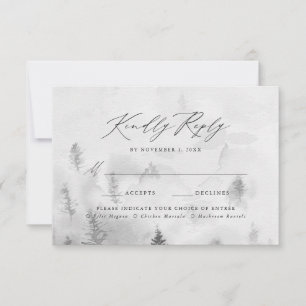 Elegante graue Winterwald-Hochzeitsmenüwahl RSVP Karte